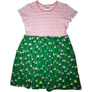 Hanna Andersson Sz 10 Girls Pink White Stripe Green‎ Flower Dress Pockets 140